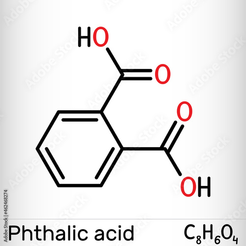 Phthalic acid, benzenedicarboxylic acid molecule. It is aromatic dicarboxylic acid. Skeletal chemical formula photo