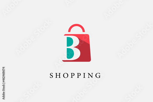 online shop logo design, initial B isolated red Bag flat vector logo design template, usable for social media, marketplace, shopping logo, web icon template