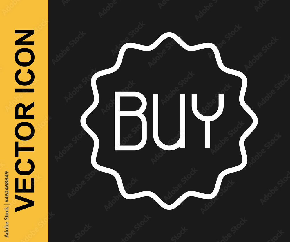 White line Buy button icon isolated on black background. Vector