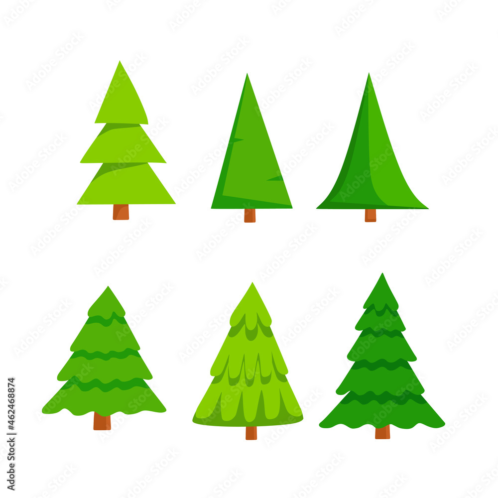 Fototapeta premium A set of Christmas trees. Vector cartoon illustration.
