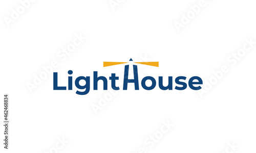illustration vector graphic logo design for combination wordmark and pictorial mark or symbol, with initial letter H as a lighthouse