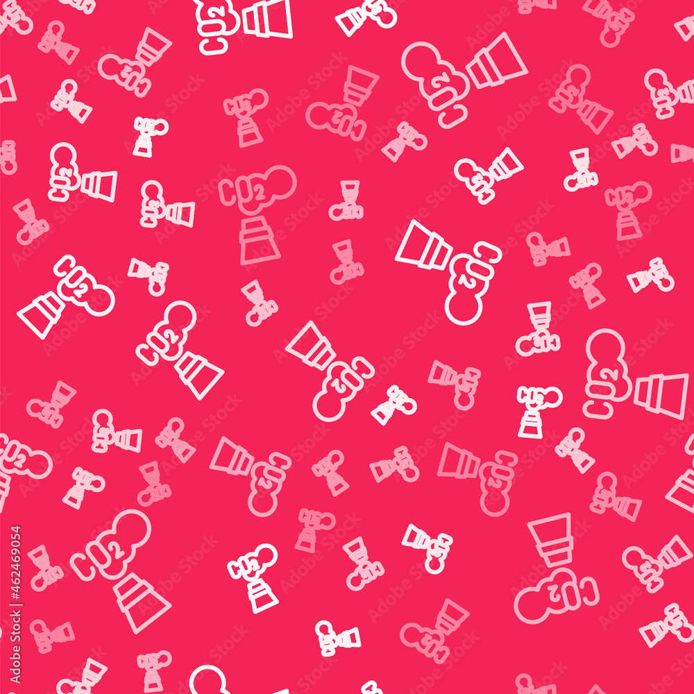 White line CO2 emissions in cloud icon isolated seamless pattern on red background. Carbon dioxide formula, smog pollution concept, environment concept. Vector White line CO2 emissions in cloud icon isolated seamless pattern on red background. Carbon dioxide formula, smog pollution concept, environment concept. Vector