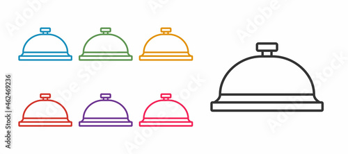 Set line Covered with a tray of food icon isolated on white background. Tray and lid sign. Restaurant cloche with lid. Set icons colorful. Vector