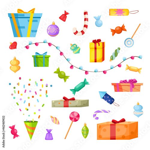 A set of Christmas attributes consisting of gifts