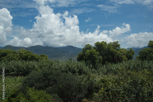 Mountain, nature, and blue sky.