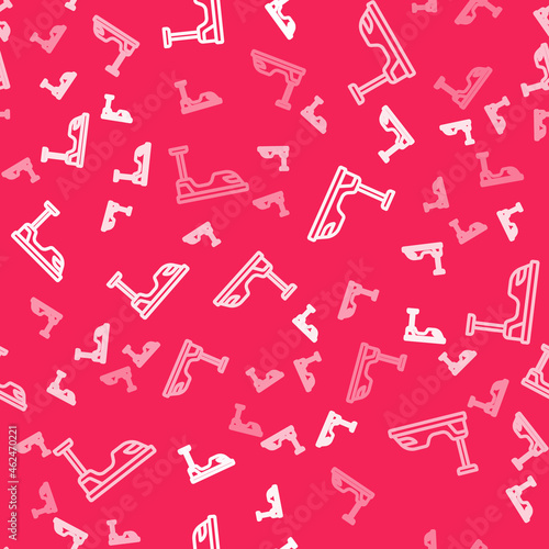 White line Bumper car icon isolated seamless pattern on red background. Amusement park. Childrens entertainment playground, recreation park. Vector