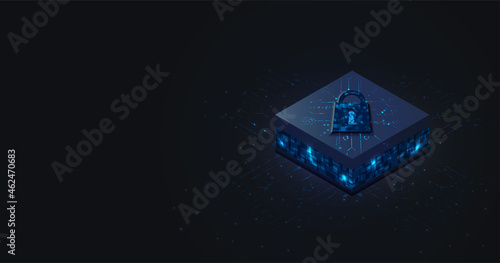 Data encryption with a padlock, 3d vector illustration of a padlock, blue padlock backdrop image.