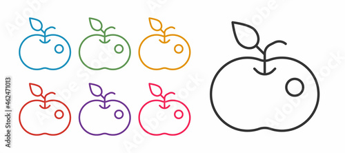 Set line Poison apple icon isolated on white background. Poisoned witch apple. Set icons colorful. Vector