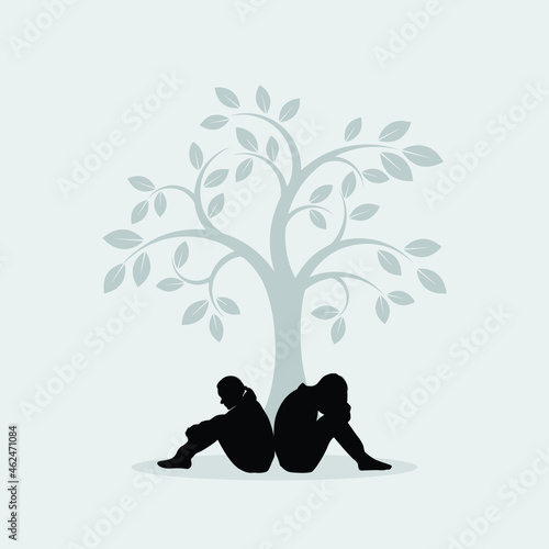Vector illustration of a sad married couple crying after conflict. a man and  woman with relationship problems who need the help of a psychologist.