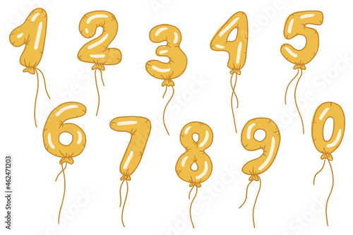 Air ballon digits illustration objects set vector. Flat style party illustrations