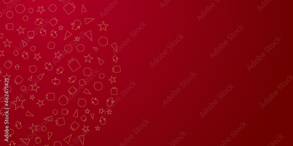Simple and elegant christmas presentation design with golden lines on red background. Christmas winter pattern frame background with star, tree, gift, ball, and snowman. Simple and elegant christmas presentation design with golden lines on red background. Christmas winter pattern frame background with star, tree, gift, ball, and snowman.
