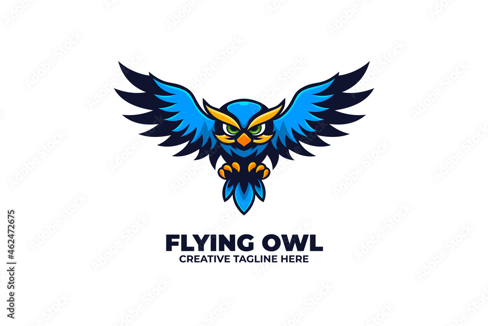 Fototapeta premium Flying Blue Owl Animal Bird Logo