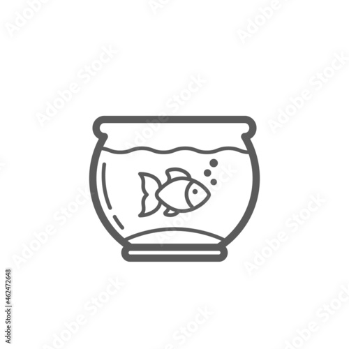 Vector linear round aquarium with a cute fish web icon. Isolated pictogram on a white background. Outline fishbowl sign for online store