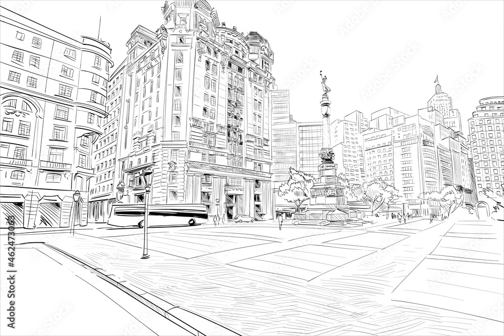 Sao paulo. Brazil. South America.  Hand drawn city sketch. Vector illustration.