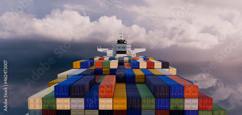 Photos Long exposure international cargo shipping container and commercial logistics bu