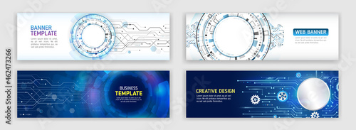 Abstract web design banner. Modern graphic template for websites. High tech futuristic technology background.