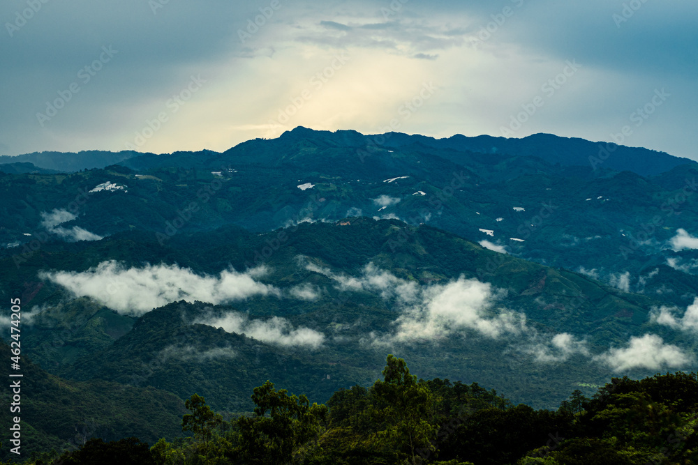 Panoramic view of the sunset in the mountains of Honduras from near the border with El Salvador