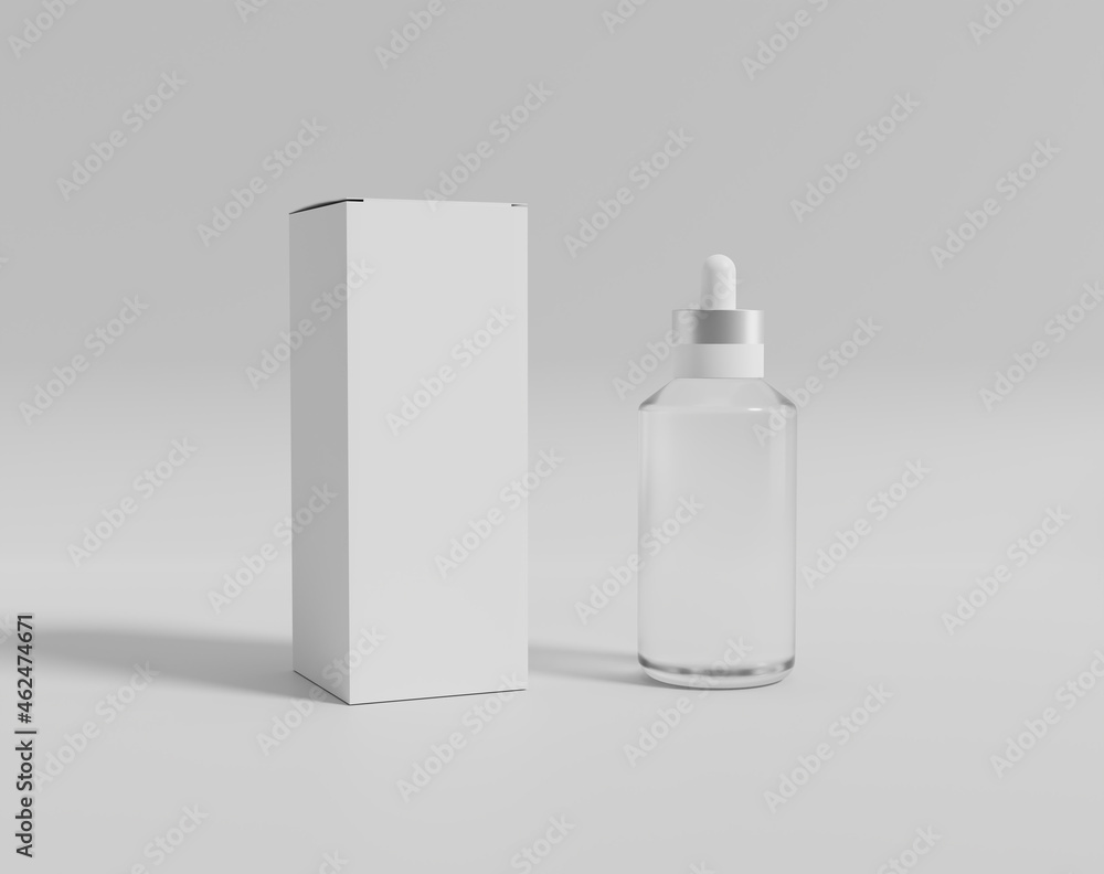 Realistic transparent bottle with a box, madicine glass bottle Realistic transparent bottle with a box, madicine glass bottle