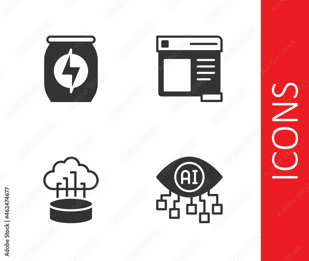 Set Computer vision, Energy drink, Network cloud connection and Browser window icon. Vector Set Computer vision, Energy drink, Network cloud connection and Browser window icon. Vector