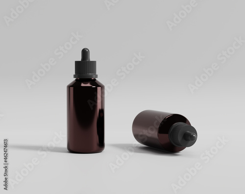 Realistic brown plastic bottle, madicine glass bottle