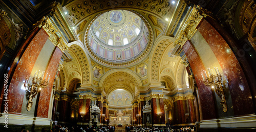 Budapest, Hungary, August 14, 2018 - Interior of St. Stephen's Basilica