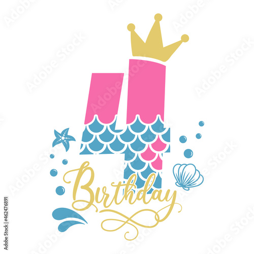 Mermaid Birthday Number 4 Monogram design Mermaid  four 