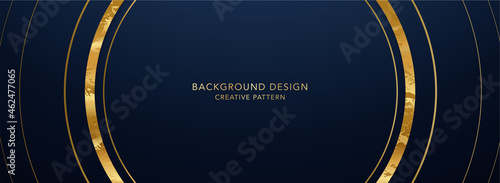 Premium background design with gold circle pattern on dark backdrop. Vector horizontal template for business banner, formal invitation, luxury voucher, prestigious gift certificate