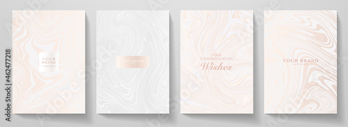 Modern elegant cover design set. Luxury fashionable background with abstract marble pattern in gold, pink color. Elite premium vector template for menu, brochure, flyer layout, presentation