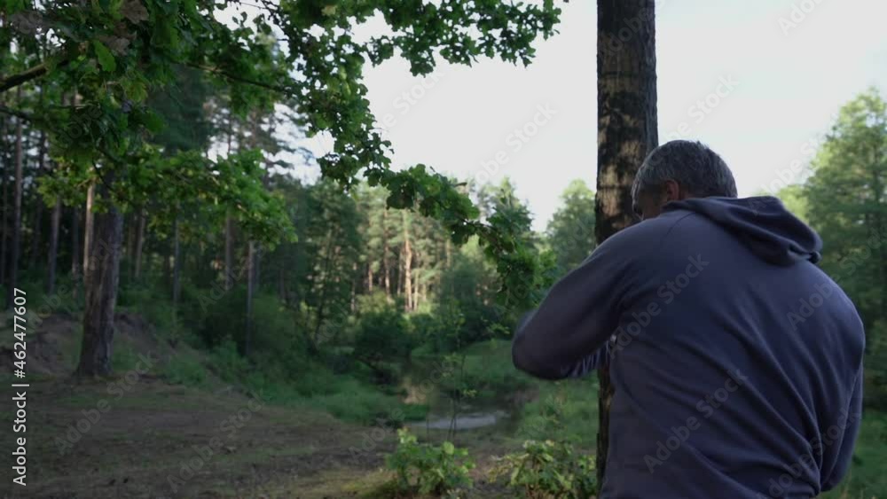 Amateur of box practice boxing exercise on fresh air in forest. Sport training and lifestyle concept. Amateur of box practice boxing exercise on fresh air in forest. Sport training and lifestyle concept.