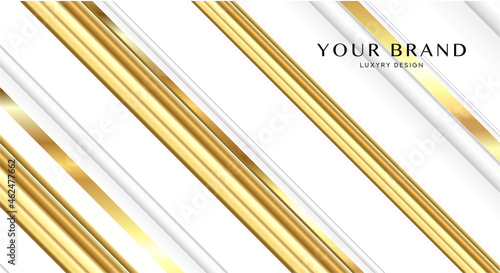Premium background design with diagonal dynamic gold line pattern on white backdrop. Vector horizontal template for business banner, formal invitation, luxury voucher, prestigious gift certificate
