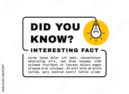 Did you know geometric message bubble with light bulb emblem. Interesting fact. Banner design for business and advertising. Vector illustration