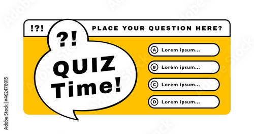 Intellectual quiz game with variants of answers. Design concept for test, exam, education and learning. Question and answers. Vector illustration