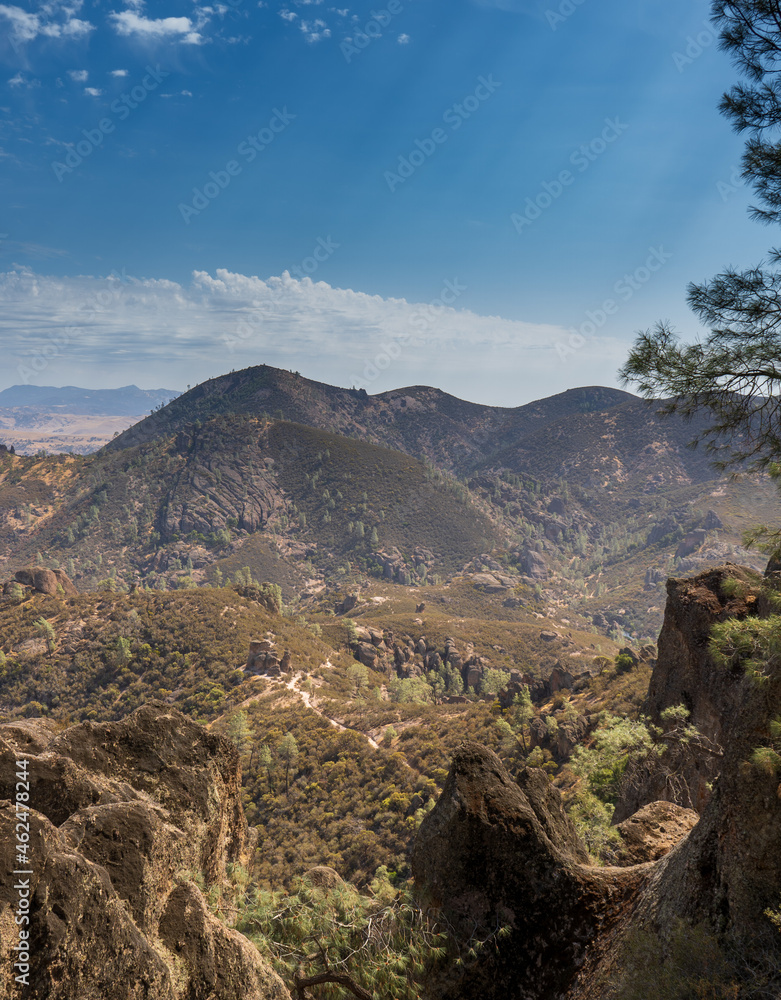 Pinnacles National Park, summer hike, beautiful rocks and landscape views of the valley