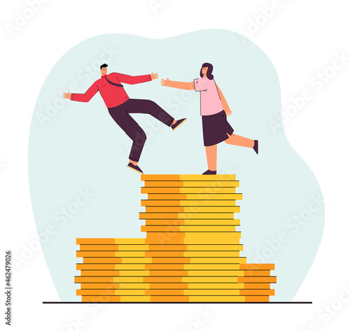 Woman giving helping hand to employee. Experienced worker helping another one not to fail flat vector illustration. Support, assistance, tutorship concept for banner, website design, landing web page