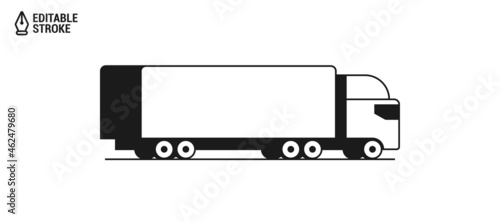 Delivery truck icon. Outline icon of a big delivery truck. Vector illustration with editable strokes