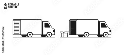 Delivery truck icons. Outline icons of delivery trucks. Vector illustration with editable strokes