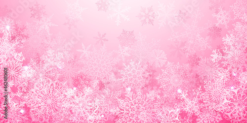 Christmas background of big complex snowflakes in pink colors © Olga Moonlight