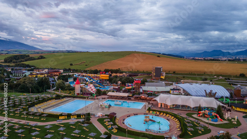 Aerial view of the Tatralandia swimming pool in the town of Liptovsky Mikulas in Slovakia