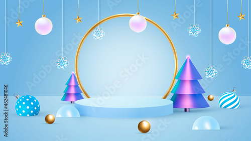 Background vector 3d blue rendering with podium and minimal new year scene, minimal product display background 3d render of geometric shape. Vector