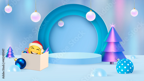 Background vector 3d blue rendering with podium and minimal new year scene, minimal product display background 3d render of geometric shape. Vector © Riva