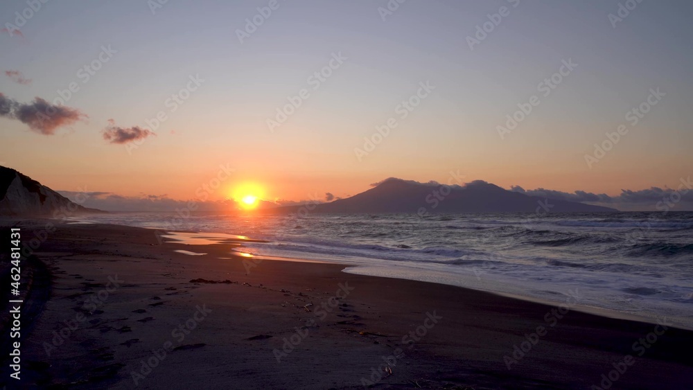 Amazing sunset and cloudy landscape in Kunashir, Kuril Islands. Timelapse. Amazing sunset and cloudy landscape in Kunashir, Kuril Islands. Timelapse.