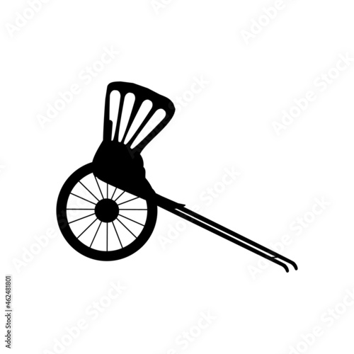 Silhouette hand pulled rickshaw. Traditional transportation