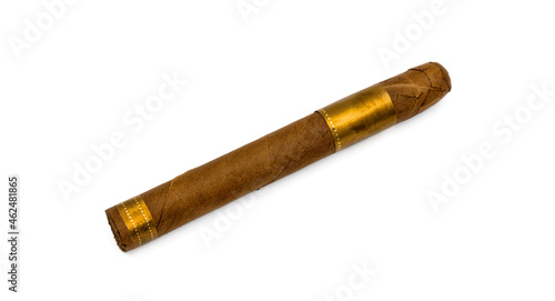 Single cigar. Handcrafted Brown cigar made with real tobacco leaves. Smoking causes addiction and cancer. Nicotine Damage your health.