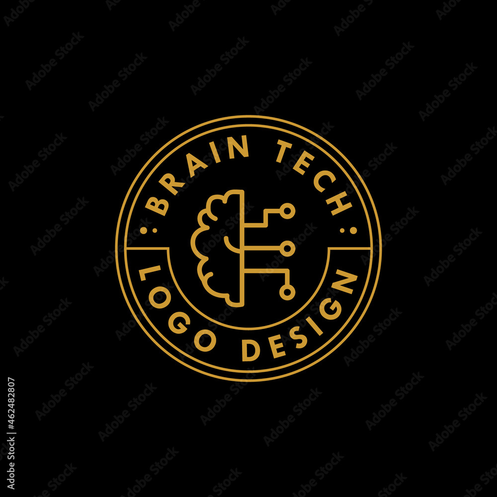 Gold brain tech logo design template