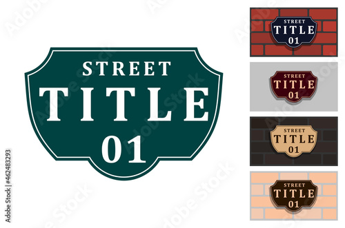 Addressable figured plate with a street number for residential and non-residential premises, houses, shops, cafes. Different colors pattern, isolated vector illustration