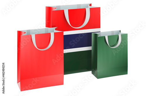 Shopping bags with Gambia flag. Shopping in Gambia, concept. 3D rendering