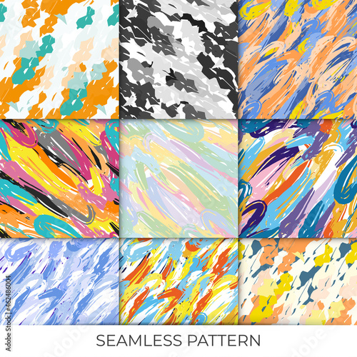 set collection seamless pattern brush strokes pattern spots blobs paint bright print background