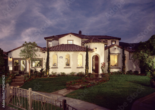 New Home with landscaping at dusk housing project 