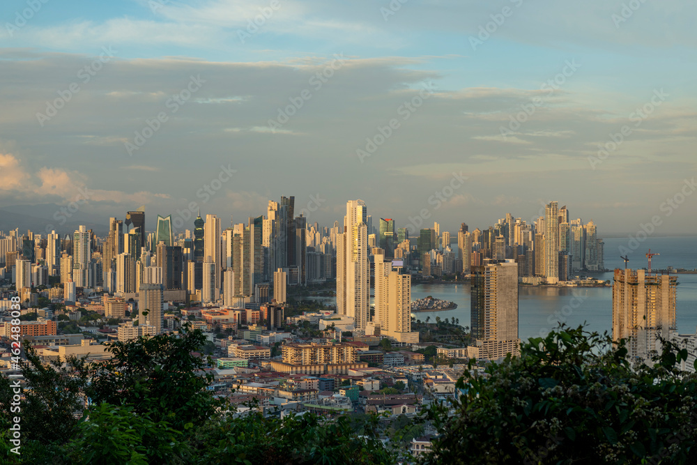 Panama City, Cinta Costera (Balboa avenue) and Punta Paitilla from Cerro Ancon (Ancon Hill), Panama, Central America.