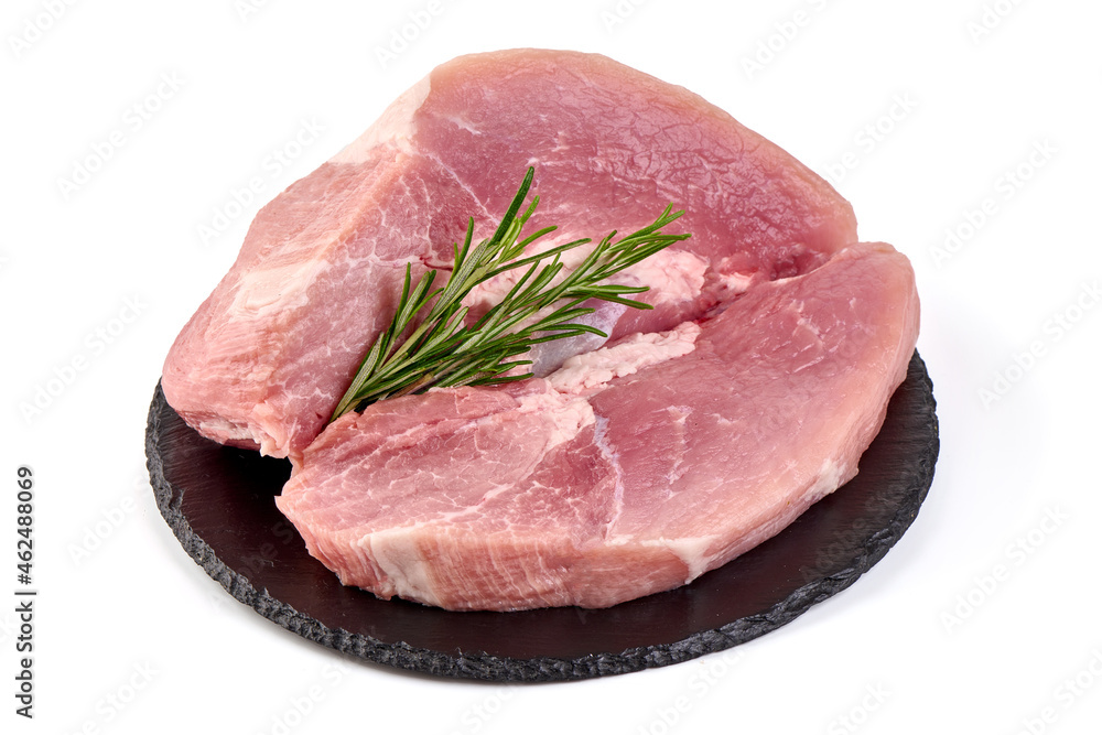 Pork shoulder steak, isolated on white background.